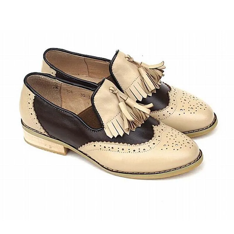 

Big Size 34-44 Slip-on Oxfords Shoes for Women Genuine Leather Vintage Casual Brogues Tassels Loafers Fringe Flats Shoes Woman