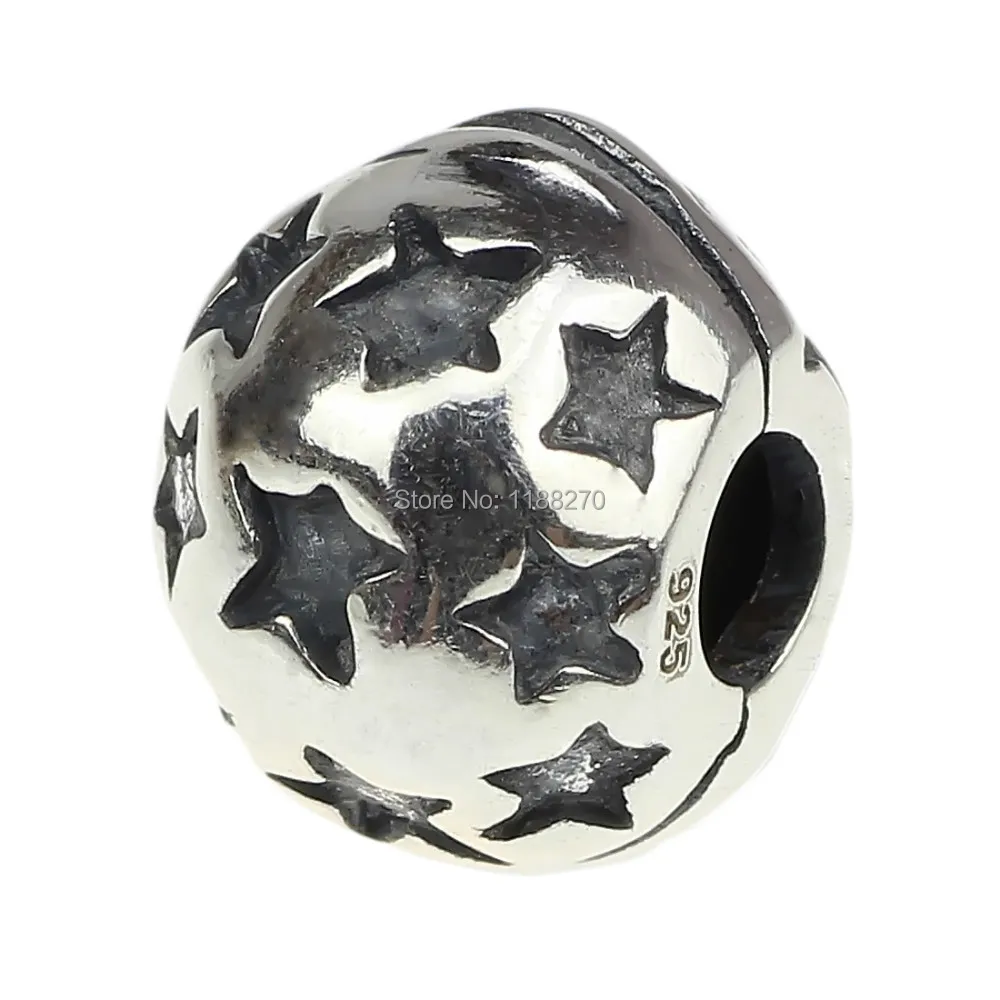 

925 Sterling Silver Charm Starry Round Clip Stopper/spacer .Bead Charm for European Charm Bracelet Chain DIY