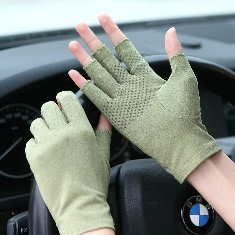 Gants de conduite demi-doigt en Faux daim, antidérapants, absorbant la sueur, protection solaire fine, unisexe, SZ007W