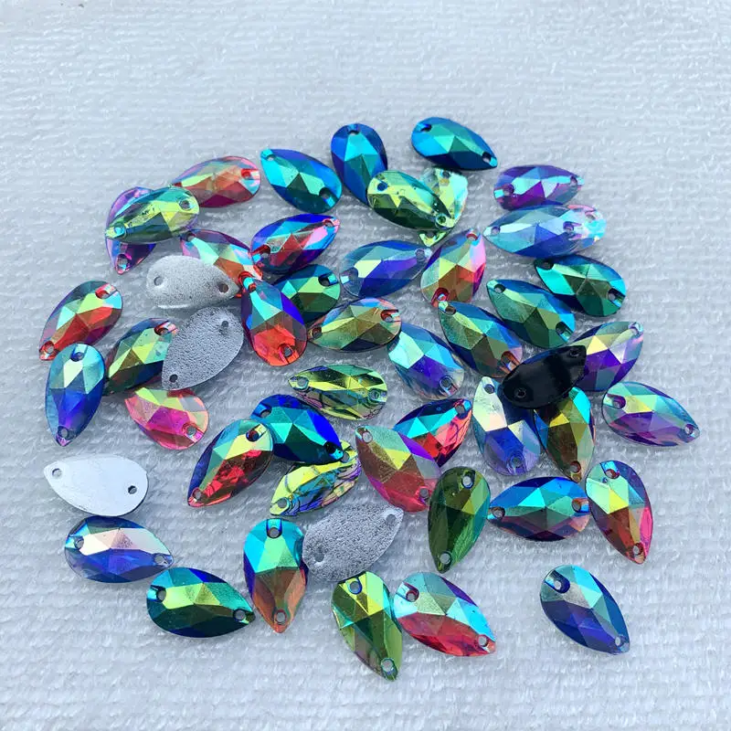 Hot 25PCS 10*18mm Crystal AB Resin Flatback Rhinestones Water drop Crystal Stones Non Hotfix Scrapbook Strass for DIY Crafts