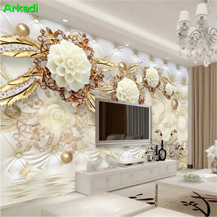 

Custom Photo Wallpapers Simple 3d Jewellery TV Background Wall Peony Flower Bedside Mural