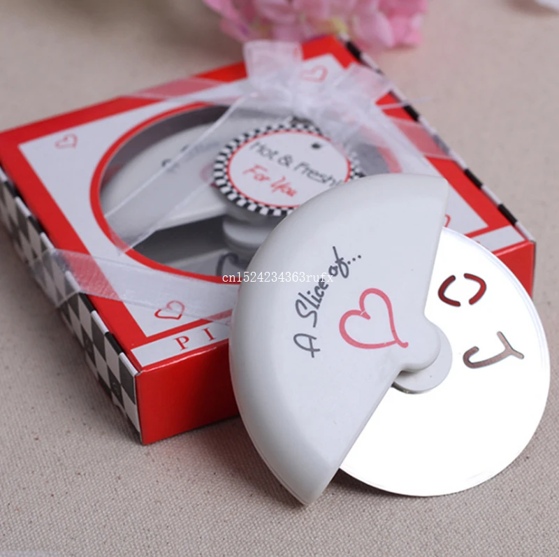 

200 pcs Pizza Knife Baking Cutter A Slice of Love Stainless Steel Pizza Cutter Wedding Gifts Favors Kitchen Accessories