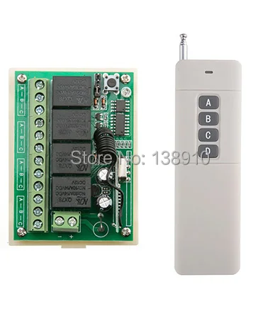 

Farthest distance 3000m DC12V 4CH RF Wireless Remote Control Switch System teleswitch 1 X Transmitter +1 X Receiver,315/433 MHZ