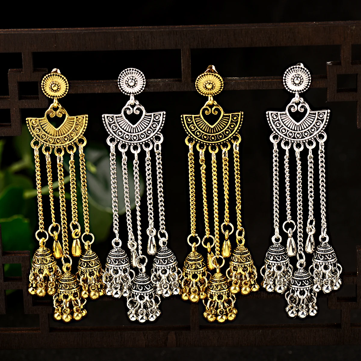 Egypt Turkish Classic Antique Women\'s Geometric Alloy Long Chain Tassel Jhumka Earrings 2024 Bohemia Indian Dangle Drop Earrings