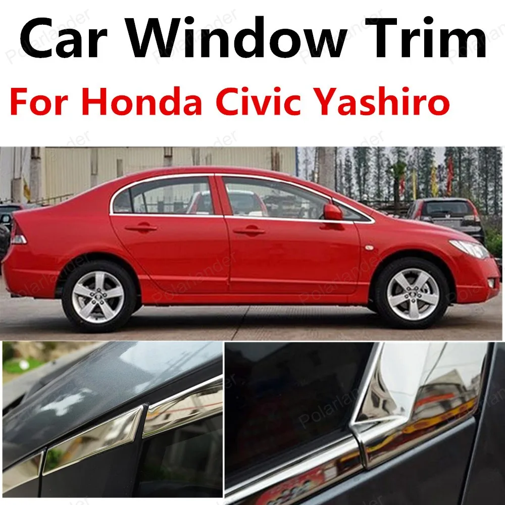 

freeshipping stainless steel window trims for Honda Civic Yashiro window frame decoration trim without center pillar