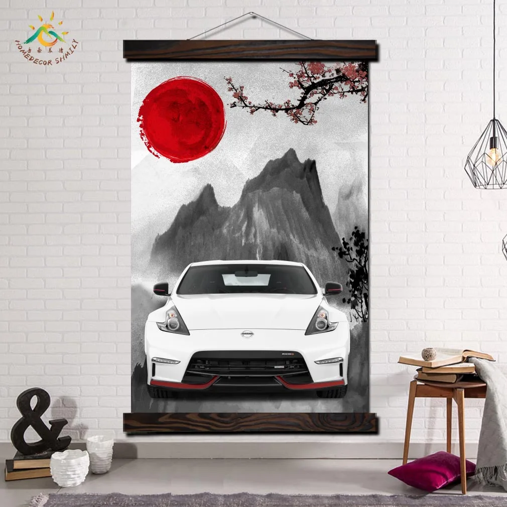 

Vintage White Car Front View Modern Wall Posters and Prints Scroll Canvas Painting Pictures for Living Room