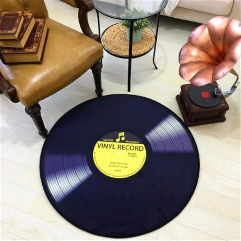 Round Carpet 3D Vinyl Record Printed Carpets for Living Room Anti-slip Rug Computer Chair Floor Mat for Home Decor Kids Room