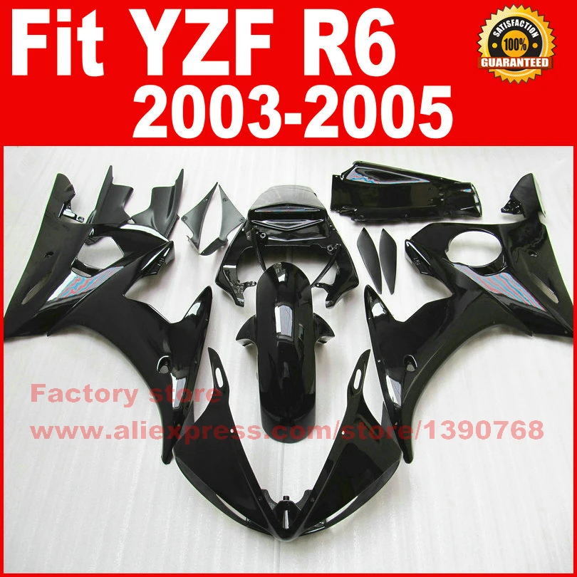 ABS Factory motorcycle fairing kits for YAMAHA  2003 2004  2005 YZFR6 glossy black YZF R6 03 04 05 fairings kit bodywork parts