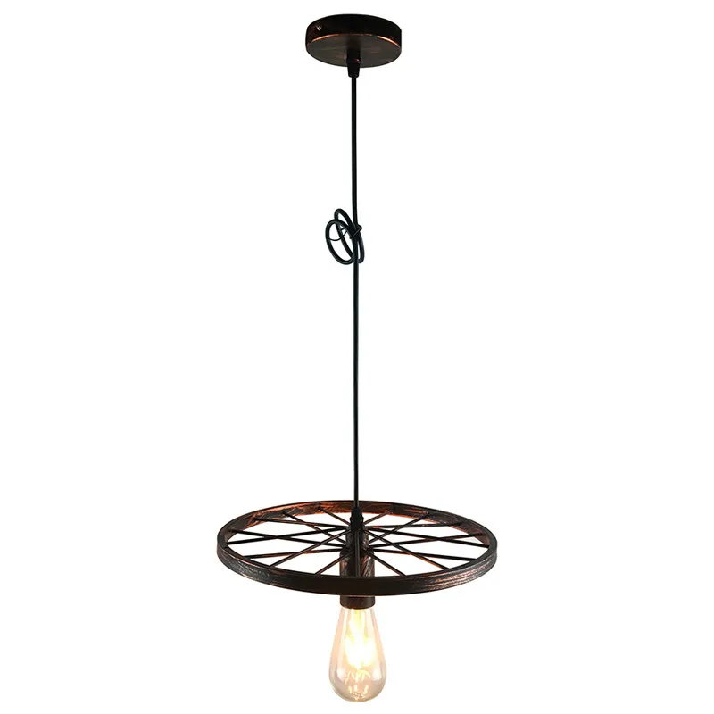 Industrial Style Pendant Light with Black Iron Wheel-Like Retro Ceiling Lamp For Indoor Decors