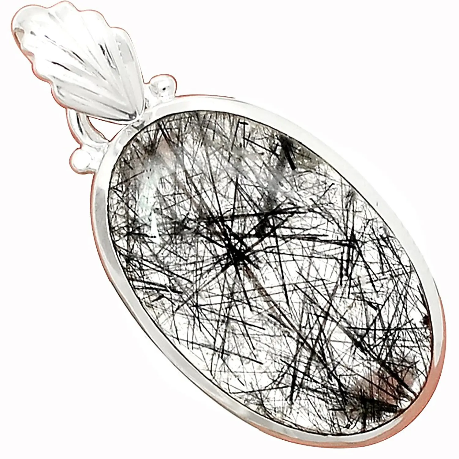 

Lovegem Genuine Black Rutile Pendant 925 Sterling Silver, 39 mm, AP3319