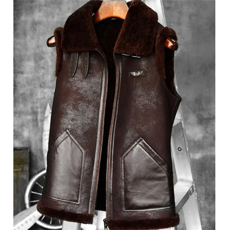 Denny&Dora Mens Shearling Vest B3 B6 A2 Companion Mens Sheepskin Bomber Vest Short Fur Coat
