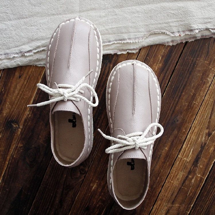 Careaymade-Spring new flat bottomed leather shoes pure handmade shoes art handmade leather Japanese minimalist shoes