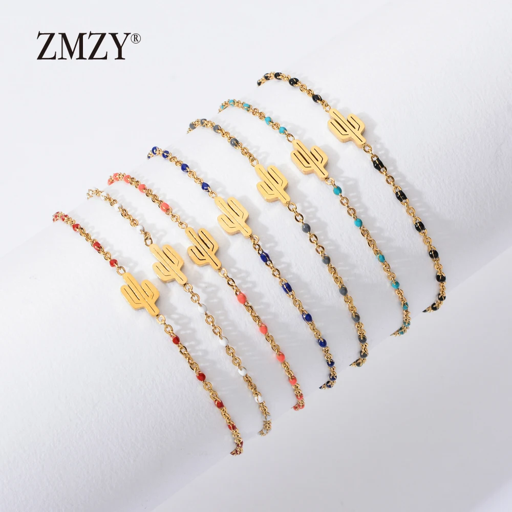 ZMZY Gold Color Cactus Charm Bracelets For Women Adjustable Bracelet Fashion Pulseira Stainless Steel Jewelry Wholesale Gift