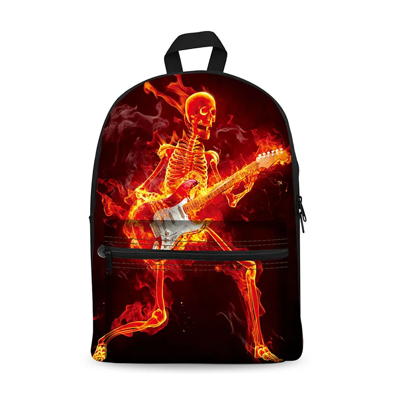 AnyFocus Canvas Boy Girl Backpack Children's Bag Teenage Boy Middle School Children's Backpack Computer Bag Flame ghost pattern