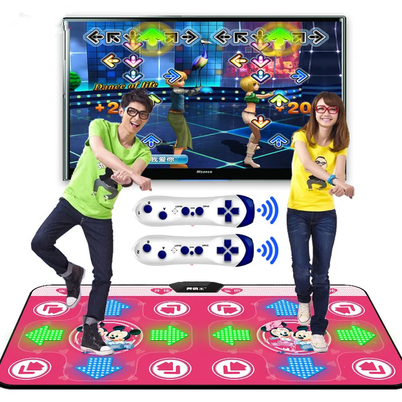 

New Luminous Yoga Dance Mat Double Players Tv Computer Interface Home Game Slimming Dancer Blanket Mat Pad With Two Gamepads