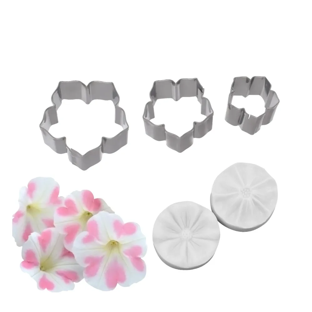 5pcs Petunia Impression Flower Mold Silicone Veiner Mold Cake Decorating Fondant Sugarcraft Cake Mold for Sugar Flower