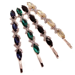 1 Pair Luxury Hair Accessories Green Black Navy Crystal Hair Clip Diamante Slide Barrettes For Women Girls