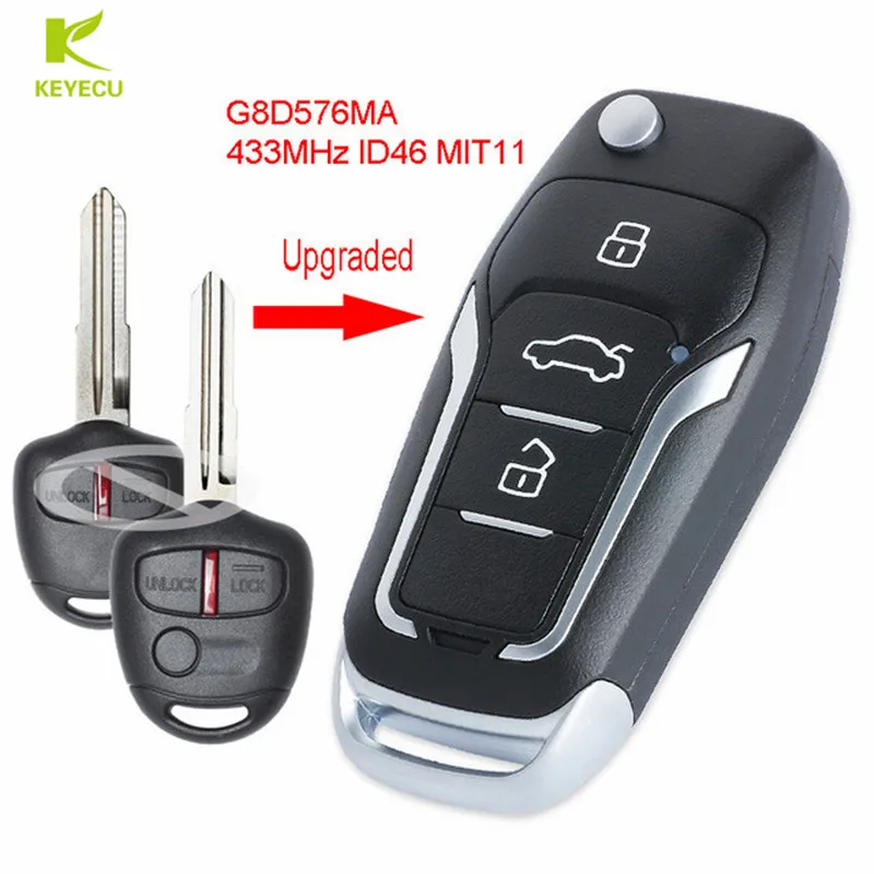 

KEYECU Upgraded Flip Remote Car Key Fob 433MHz ID46 for Mitsubishi Lancer CJ 2007-2013 FCC ID: OUCG8D-576M-A