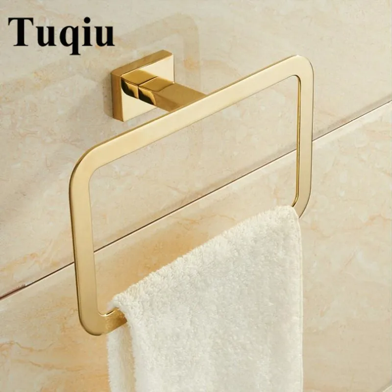 

Gold Modern design square stainless steel wall mounted Bathroom towel ring towel rack bathroom accessories