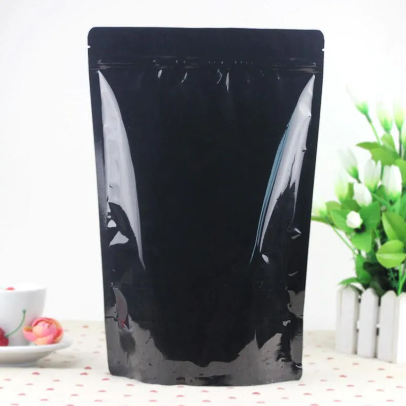 

100 Pack, Big Size Glossy Black Aluminum Foil Bag Stand Up Zipper Bag Resealable Retail Food Bag Storage Bag Pouch