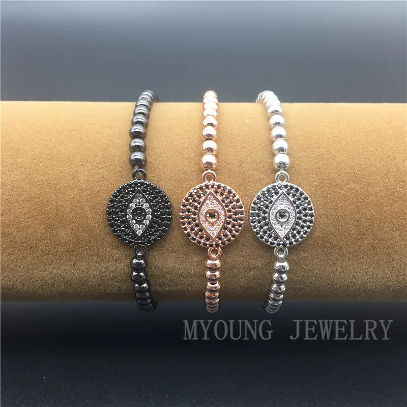 

MY1196 Micro Pave CZ Zircon Eye Bracelet Evil eye charm Connector With 4mm Advanced Plated Round Beads Bracelet Jewelry