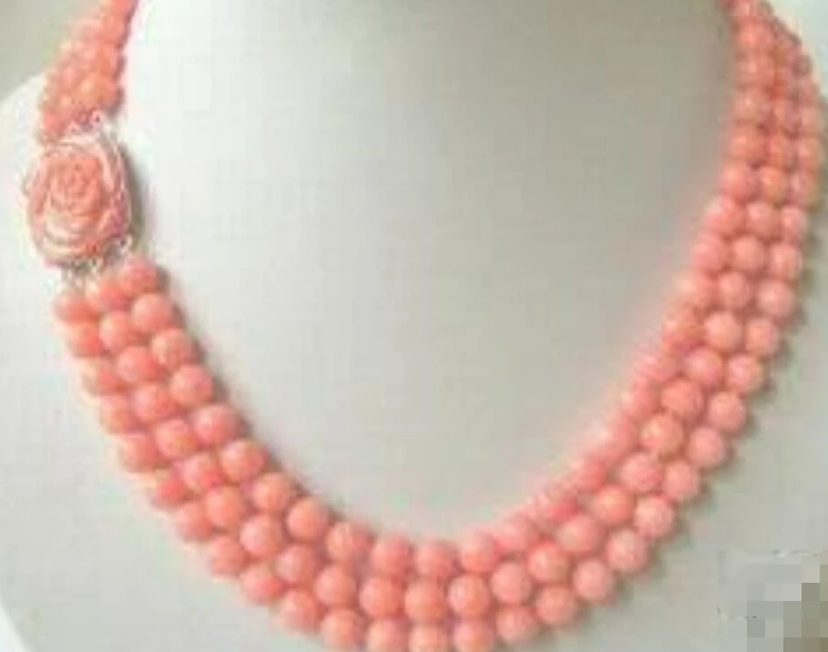 

0981 3 rows Pink coral beads necklace