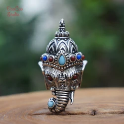 Silver Guru Beads Carved Elephant Head Ganesha Loose Beads Mala Beads Japa Beads Bracelet Pendant Earrings Jewelry Findings DIY