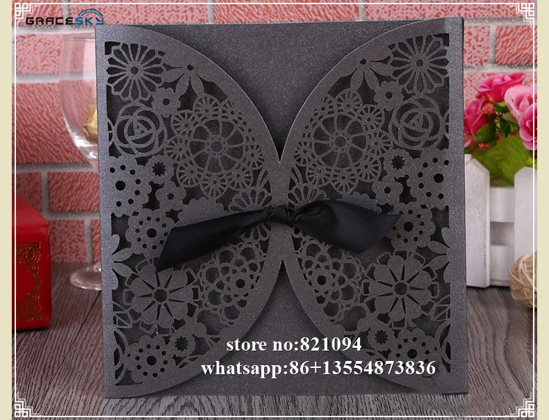 

50pcs/lot free shipping laser cut flowers design paper wedding invitation cards with inner blank paper for party supplies