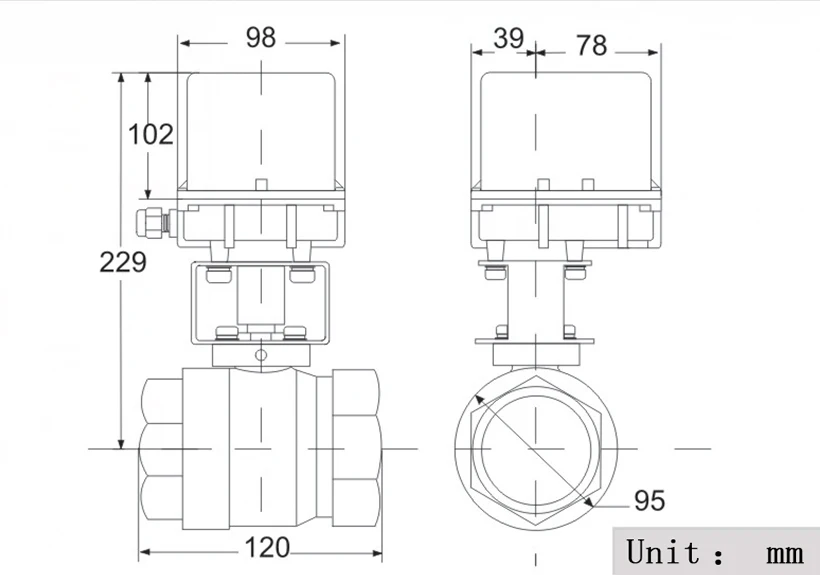 2017 new DN65 AC12V/24V/220V brass two-way  fixed-type electric ball valve