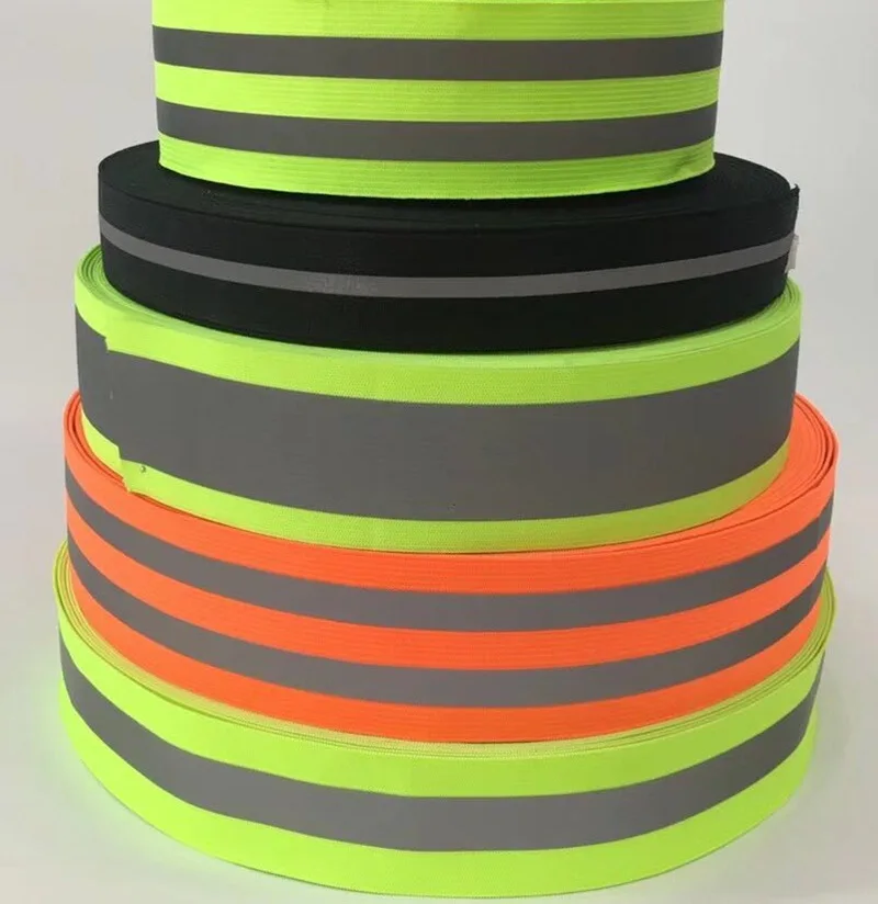 3M Orange Green Luminous Ribbon Reflective Webbing Ribbon Weaving Piping Taps Fabric Tape Warning with Bright Reflective Film