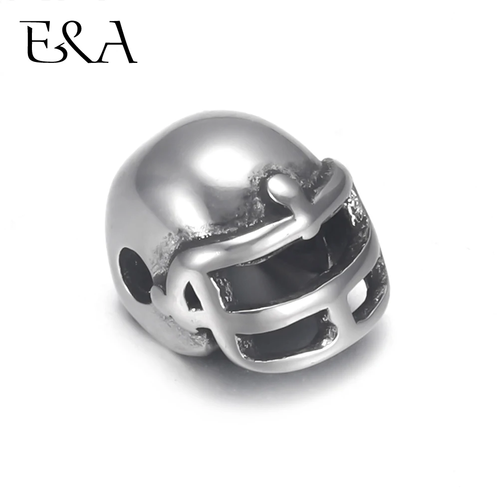 Stainless Steel Baseball helmet Bead Charms 2mm Hole for Beaded Bracelet Jewelry Making Metal Beads DIY Accessories