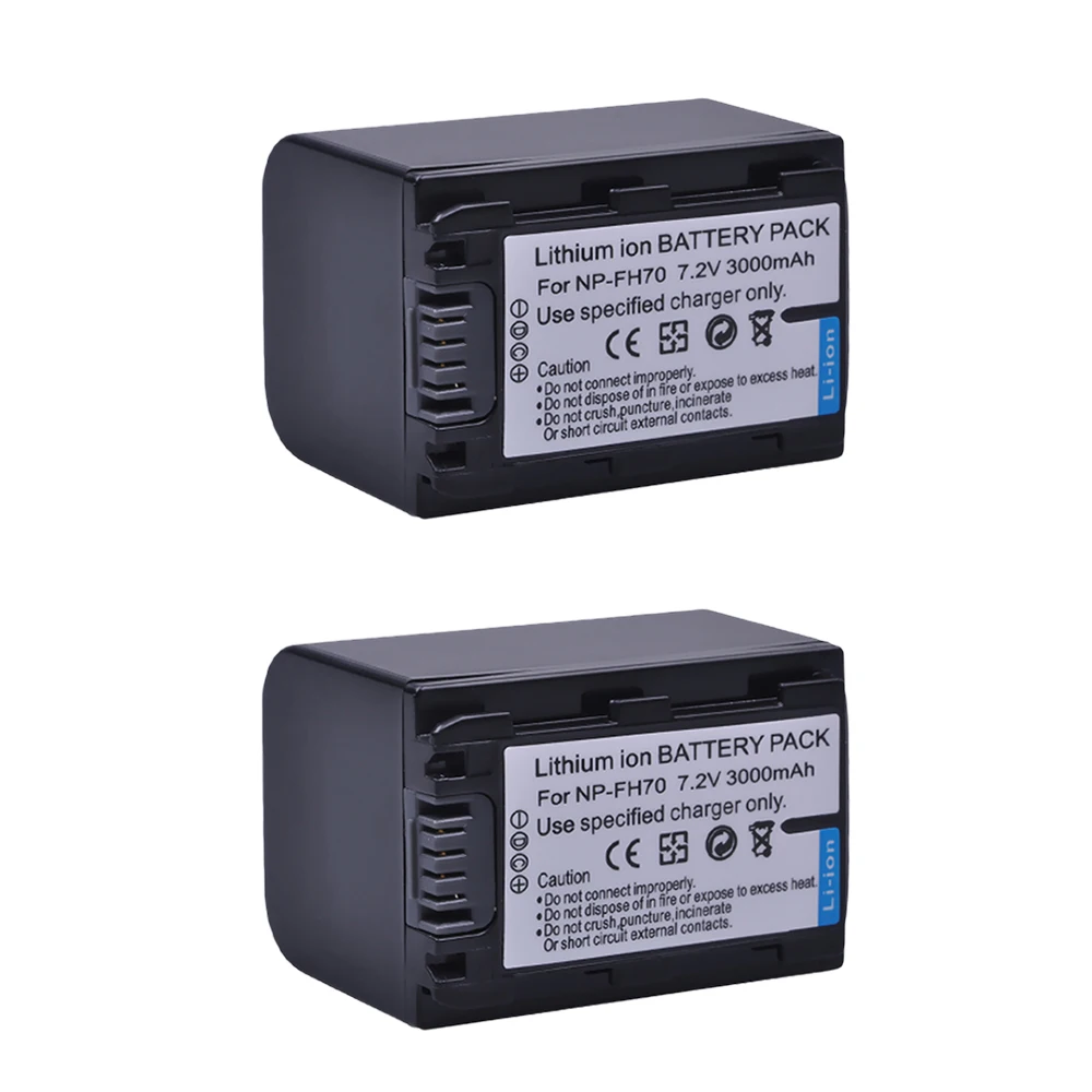 2Pcs 3000mAh NP-FH70 NP FH70 NPFH70 Camera Rechargeable Battery + USB Dual Charger for Sony NP-FH60 DCR-DVD650 HC52 SX40 SR