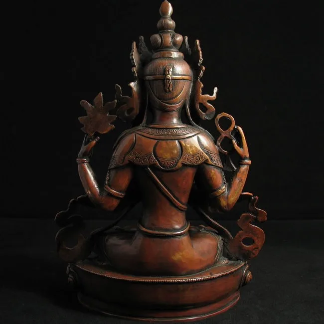 old Buddhism/Tibetan Bronze Four-armed Buddha Statue 11.8