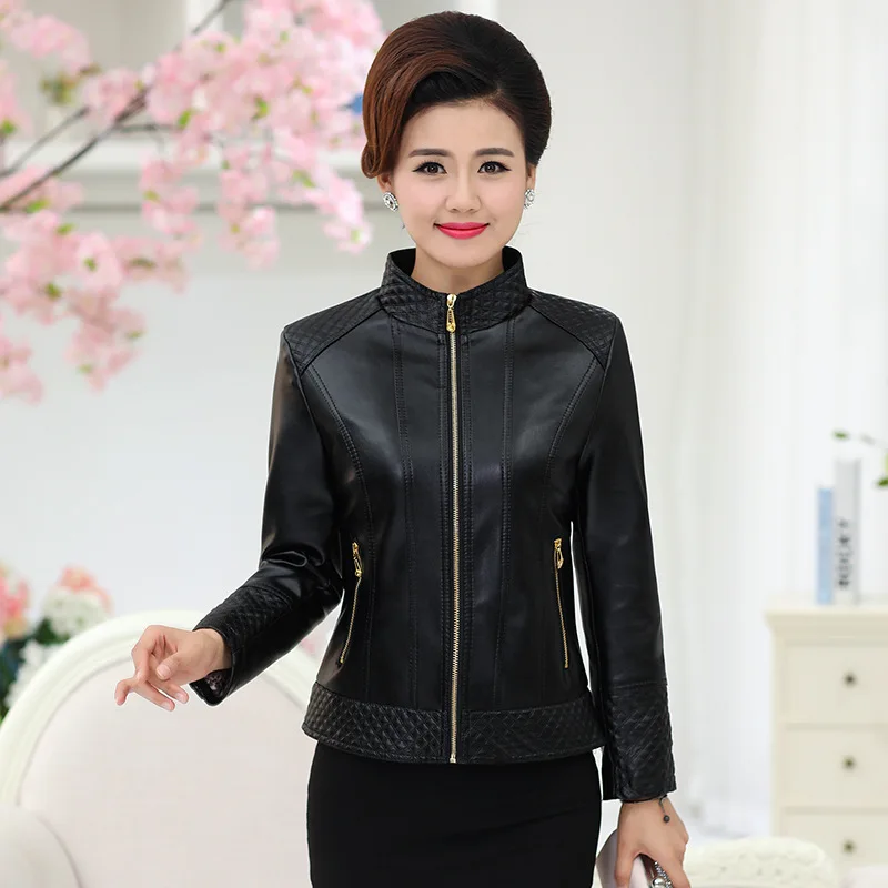 Hot Brand Motorcycle Pu Leather Jacket Women Autumn Winter New Fashion Coat Zipper Outerwear Jacket New 2017 Coat Size L-6xl