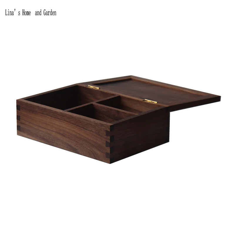 lidded black walnut solid wood keepsake box with 3 compartments