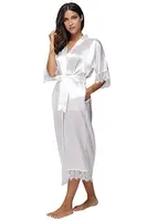 Summer Lace Patchwork Satin Kimono Robe Sexy Sleepwear Lingerie Chemises Women Silk Long Nightgown Wedding bridesmaid Robes - Image 3