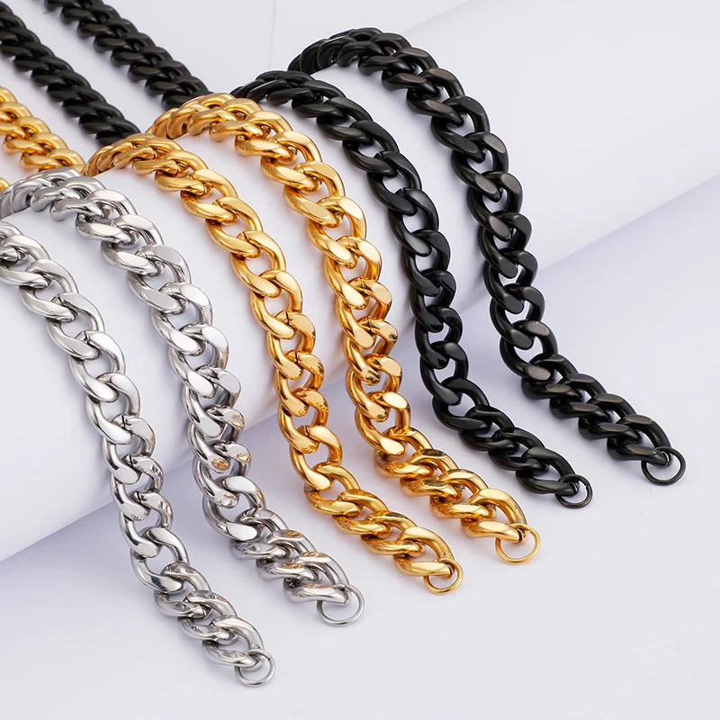 9/11mm Width Gold Color Black Stainless Steel Cuban Link Chain Necklace For Men Female Big And Long Neck Jewelry Gift