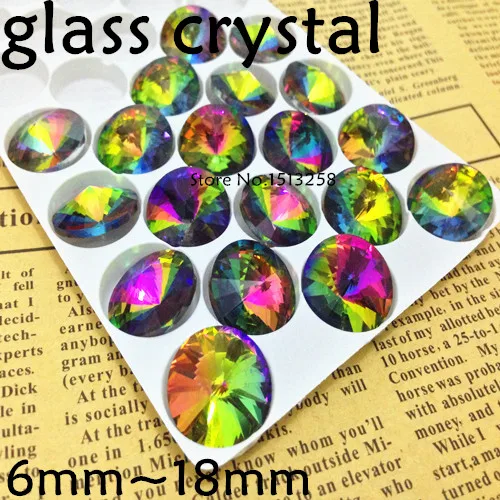 Rainbow Color Rivoli Crystal Fancy Stone Point Back Glass Stone For Jewelry Making 6mm 8mm 10mm 12mm 14mm 16mm 18mm