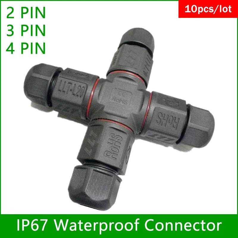 Cross shape connector LLT 2 pin 3 pin 4 pin IP67 Waterproof cable Electrical wire quick plug Screw outdoor Lighting 10 units