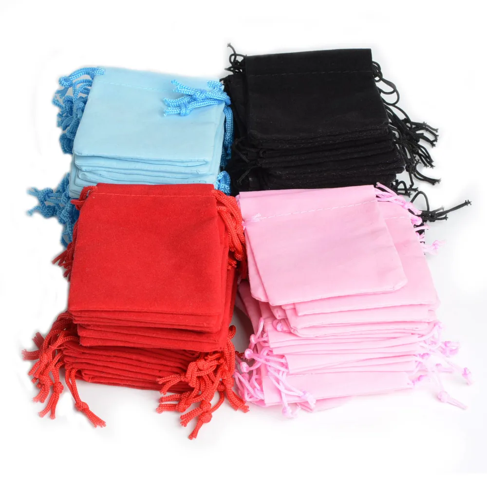 

100Pcs Mix Color 5x7cm Velvet Bag Jewelry Bag Velvet pouch for party Simple design Pouches For Christmas Wedding Gift Bags