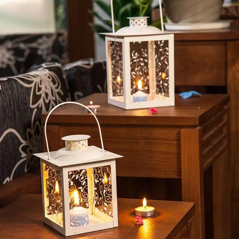 

European Style Iron Candle Holder Creative Wedding Centerpieces Christmas Lantern Metal Stainless Steel Glass Candleholder White