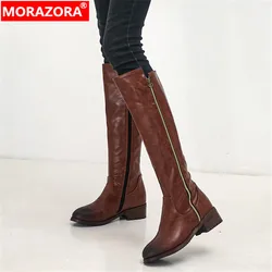 MORAZORA 2022 big size 34-48 knee high boots women zipper round toe square heels platform shoes autumn winter boots female