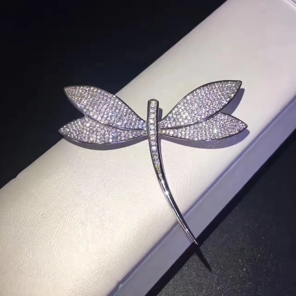 925 sterling silver dragonfly brooch pins blingbling  high quality fine women jewelry white blue green color and so on