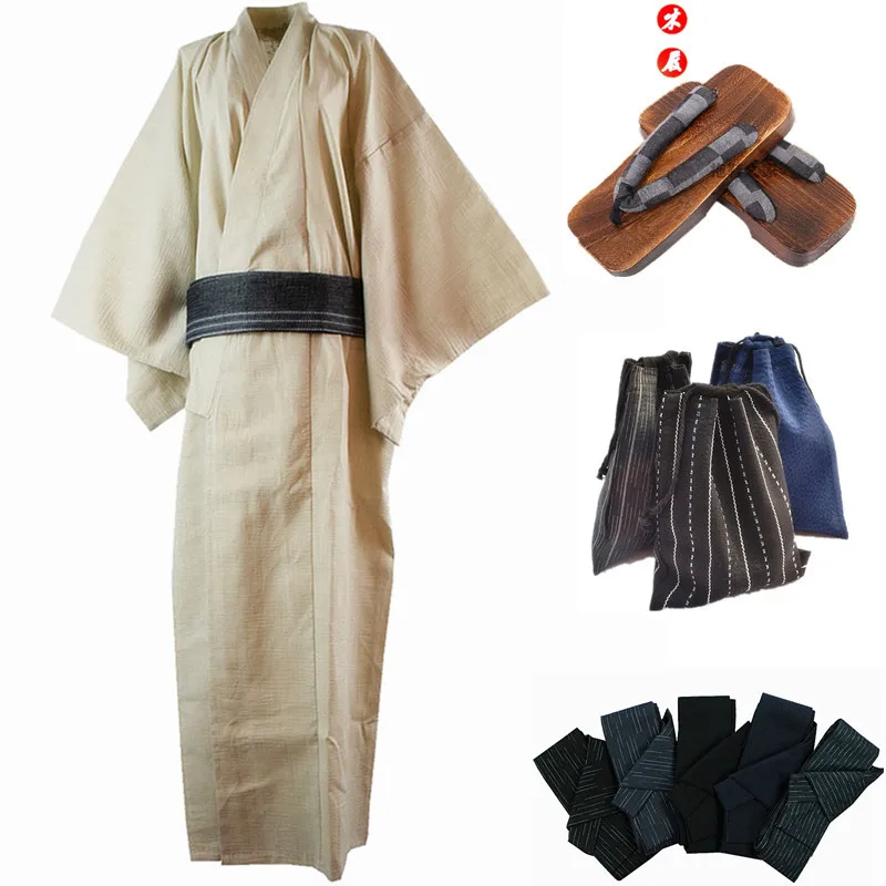 Pajamas Kimono 100% Cotton Woven cloth Men long kimono design bathrobes Robe Mens Gown