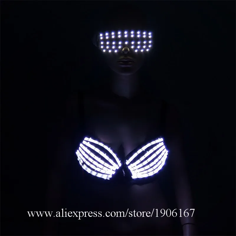 5 Sets Led Luminous Sexy Lady Bra Flashing Glasses Led Light DS Women Stage Clothes Ballroom Costume For Evening Party Dress