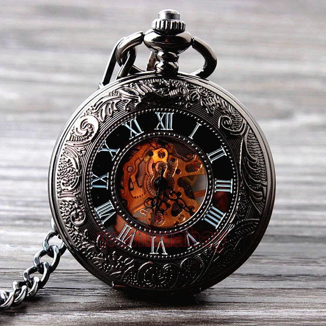 Retro Hand Wind Mechanical Fob Chain Mens Hollow Skeleton Dial Quartz AliExpress