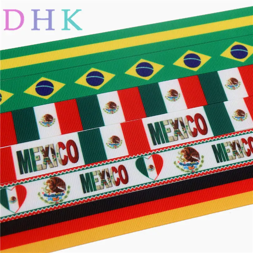 DHK 7/8\'\' 5yards brazil mexico gemany flag printed grosgrain ribbon Accessory hairbow headwear DIY decoration 22mm C1227