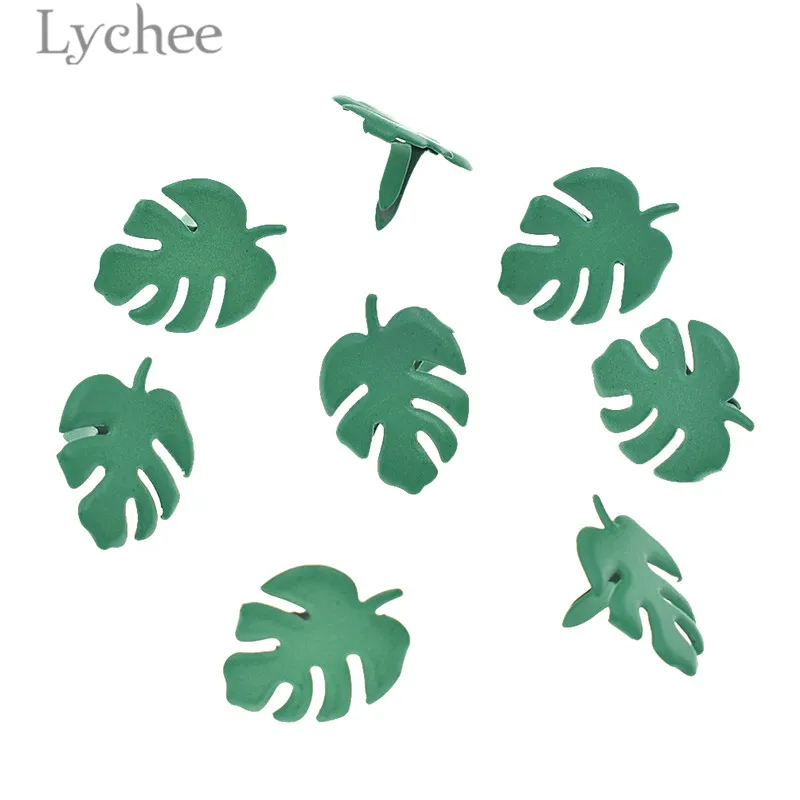 Lychee Life 50pcs Green Leaf Scrapbooking Brads Handmade Photo Album Embellishment DIY Decoration Brads for Craft Making