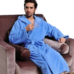 Hooded Bathrobe Men 100% Cotton Hooded  Women Sleepwear Nightgown Towel Fleece Thick Long Soft Autumn Winter White Home Hotel