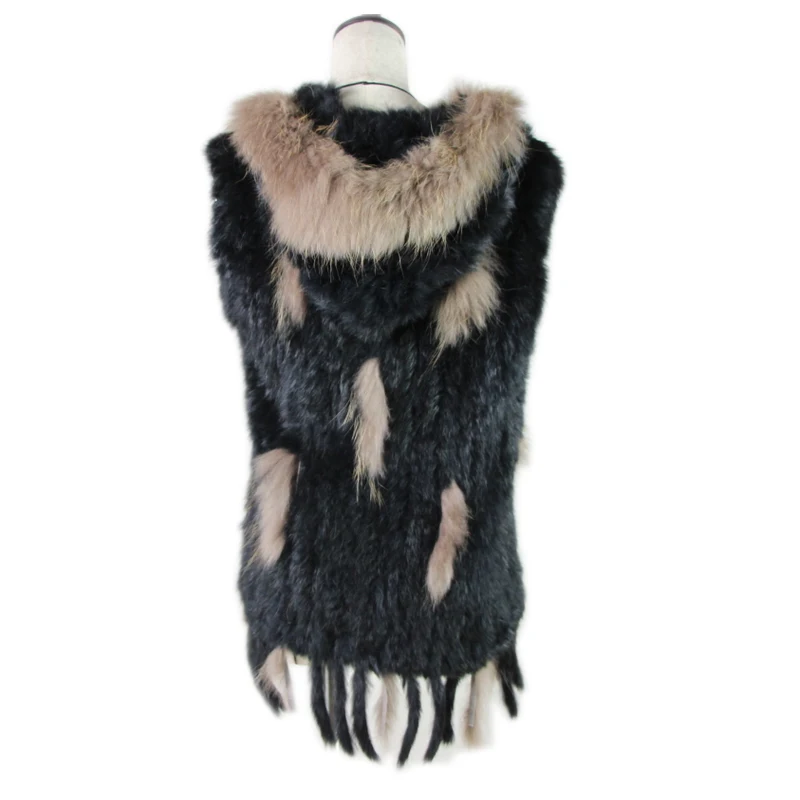 fashion rabbit fur vest raccoon fur trimming knitted rabbit fur vest with hood fur waistcoat gilet